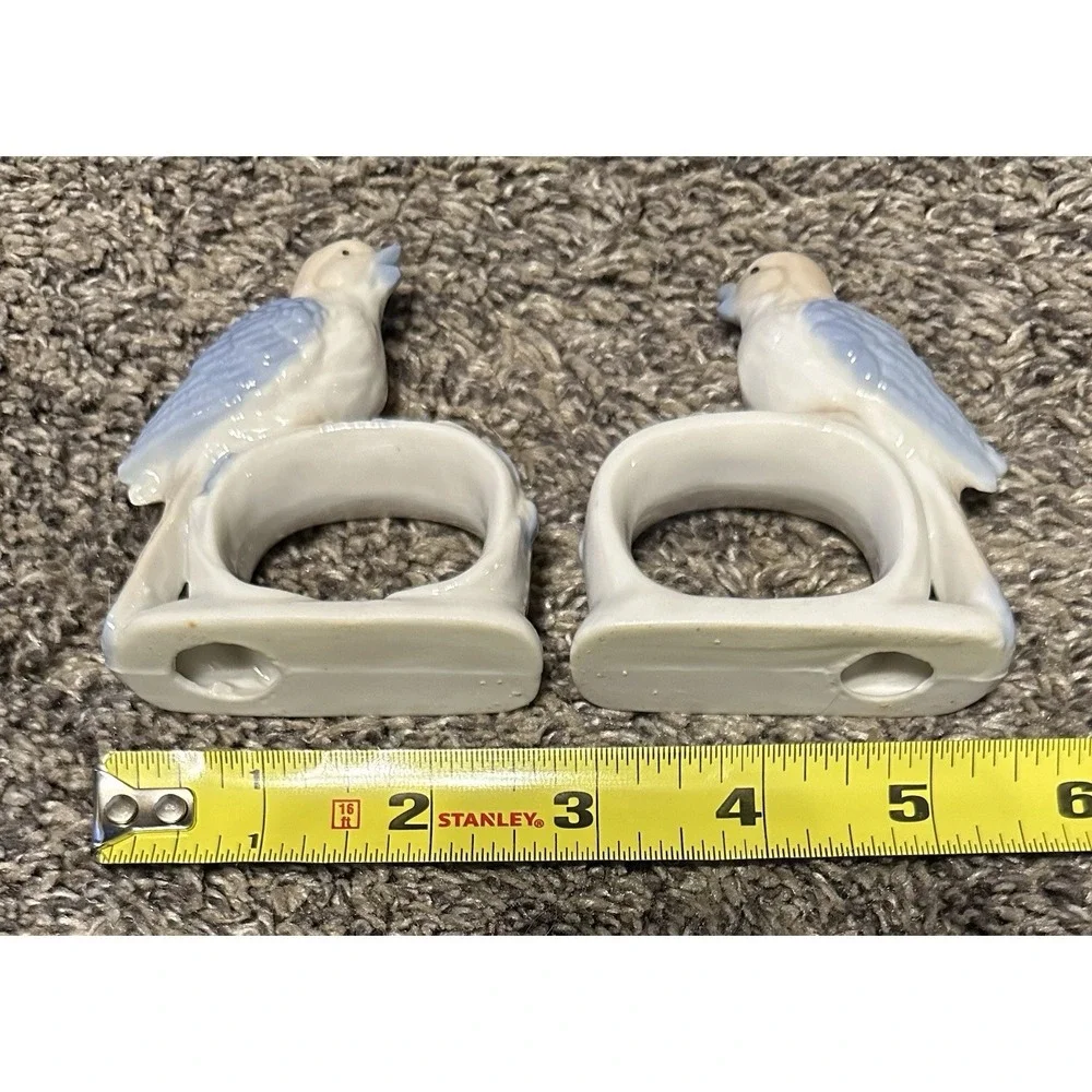 Pair Vintage Blue Bird/Sparrow Ceramic Napkin Rings - Figurine Holders
